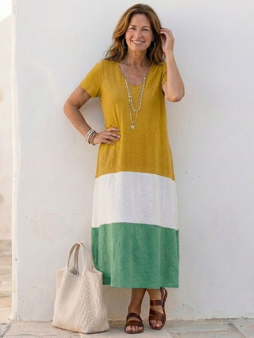 Colorblock V-Neck Midi Dress