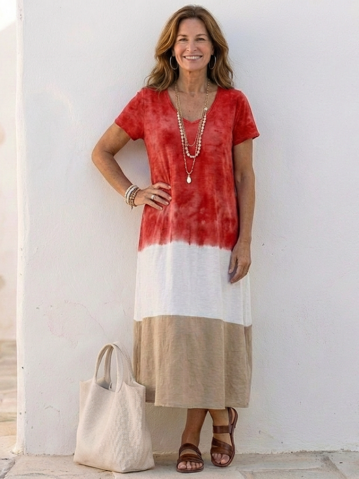 Colorblock V-Neck Midi Dress