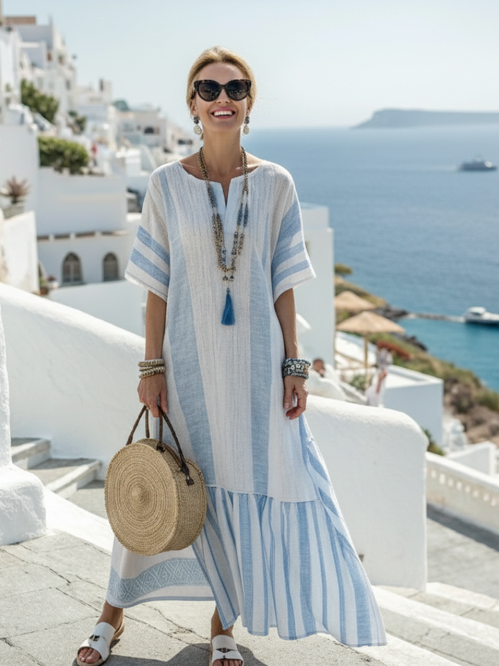 Figure-Lengthening Striped T-Shirt Maxi Dress