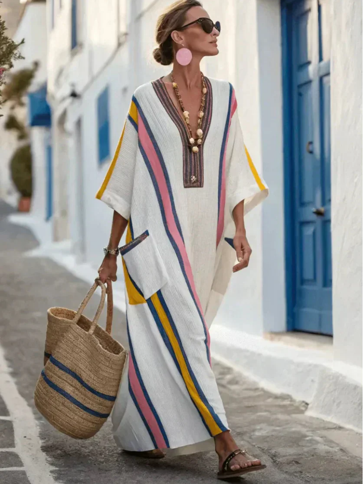 Effortless Pocketed V-Neck Half-Sleeve Maxi Dress