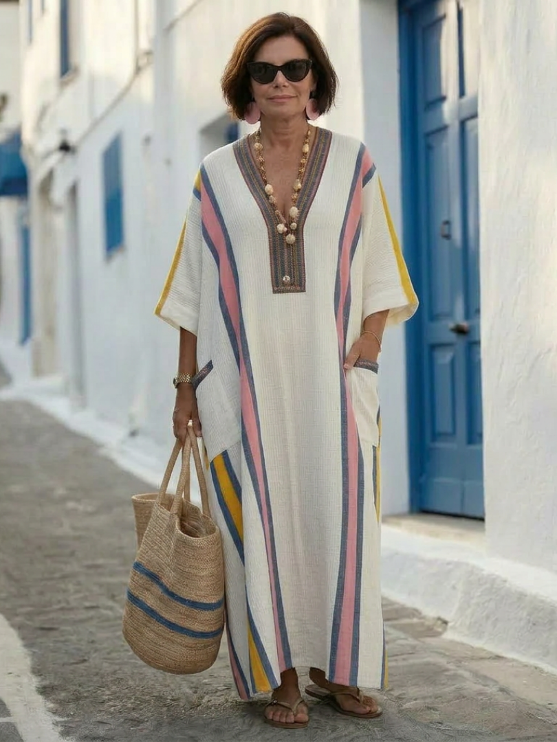 Effortless Pocketed V-Neck Half-Sleeve Maxi Dress