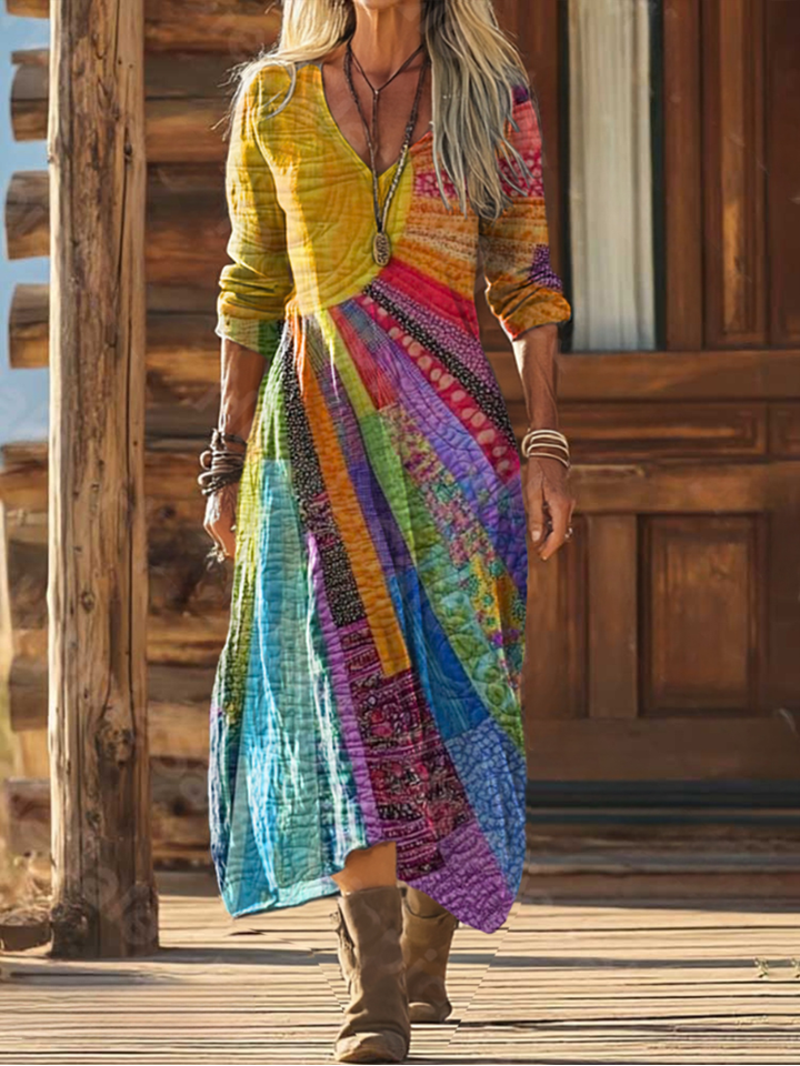V-Neck Sun Print Dress