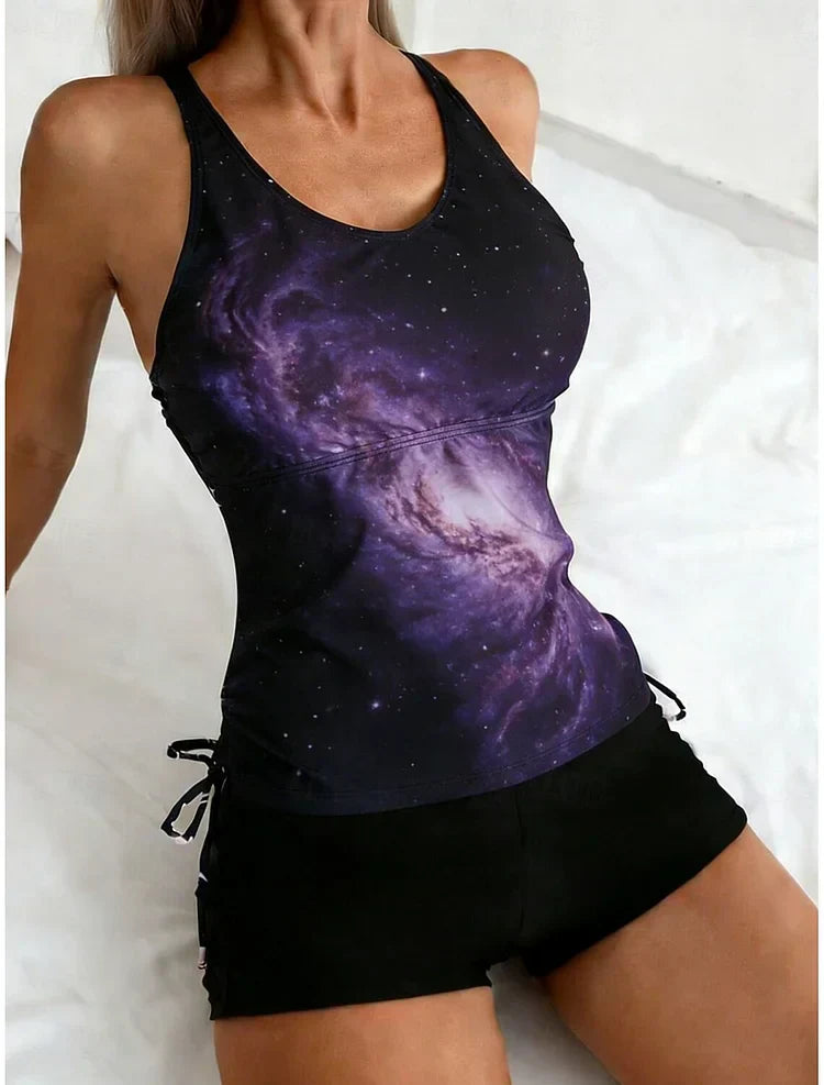 Celeste Galaxy-Print Tummy-Control Tankini Set