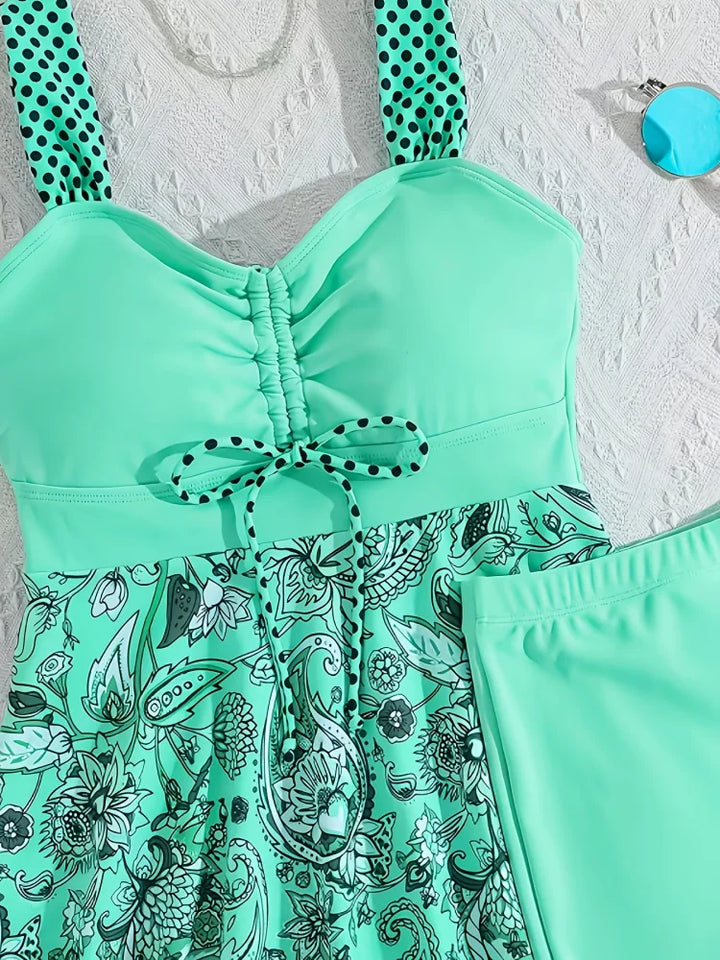 Menta Floral Tummy-Control Swimsuit Set