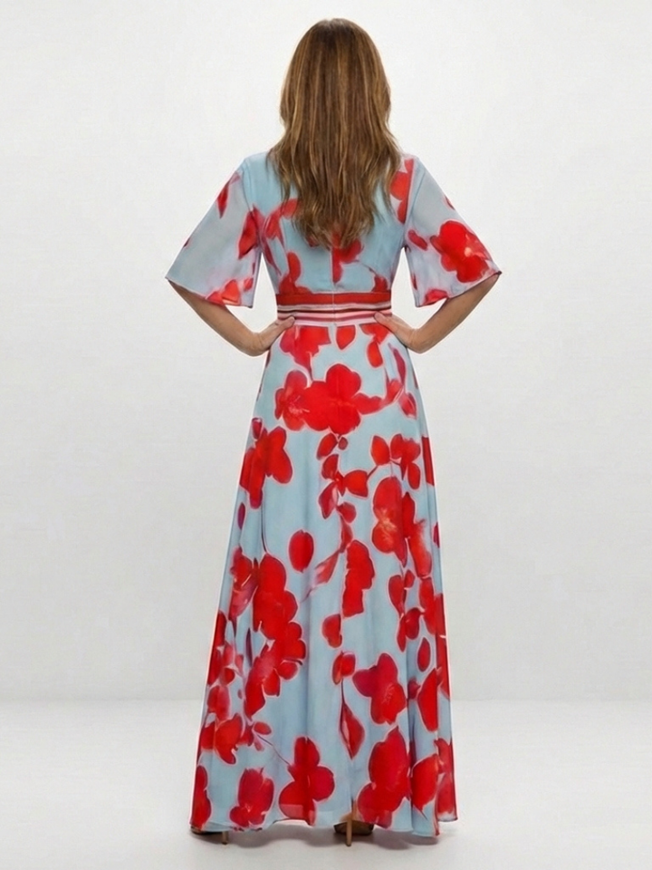 Romantic Garden Party V-Neck Short-Sleeve Floral Maxi Dress