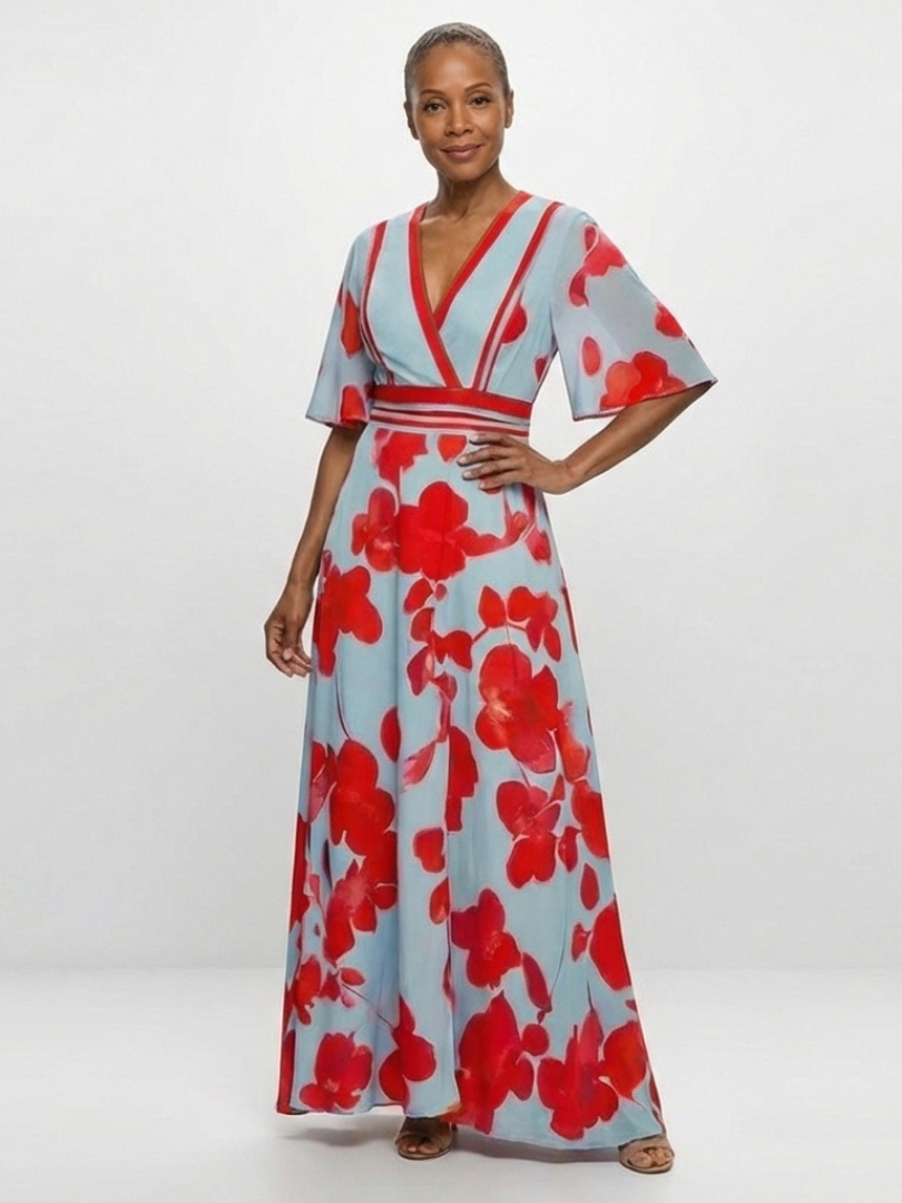 Romantic Garden Party V-Neck Short-Sleeve Floral Maxi Dress