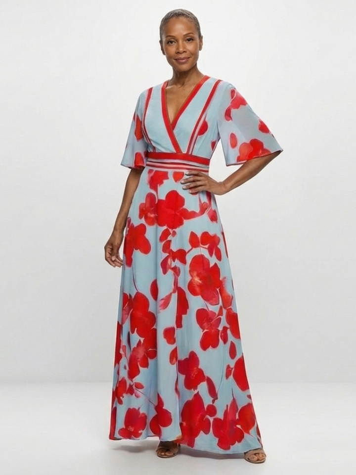 Romantic Garden Party V-Neck Short-Sleeve Floral Maxi Dress