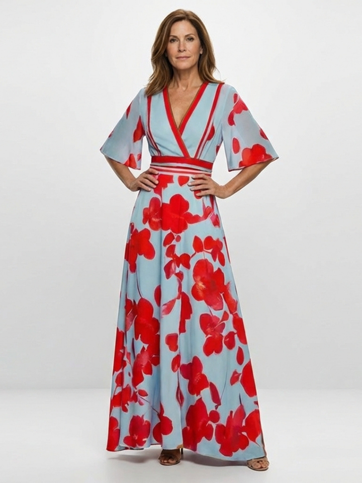 Romantic Garden Party V-Neck Short-Sleeve Floral Maxi Dress