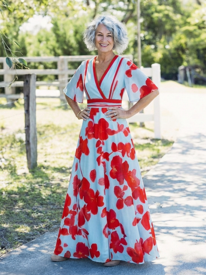 Romantic Garden Party V-Neck Short-Sleeve Floral Maxi Dress
