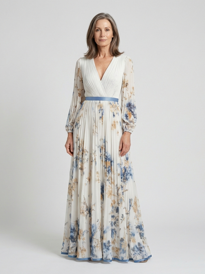 Effortlessly Elegant Wedding Guest Floral Long-Sleeve Maxi Dress