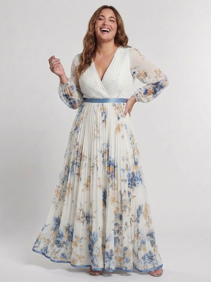 Effortlessly Elegant Wedding Guest Floral Long-Sleeve Maxi Dress