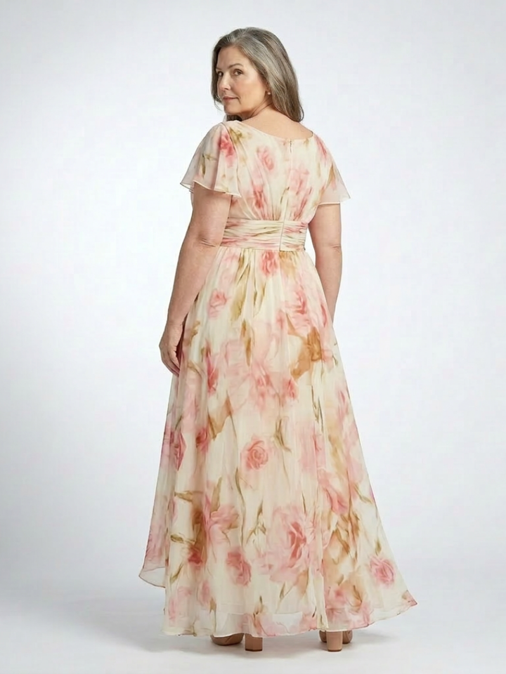 Garden Party Flowy V-Neck Short-Sleeve Floral Maxi Dress