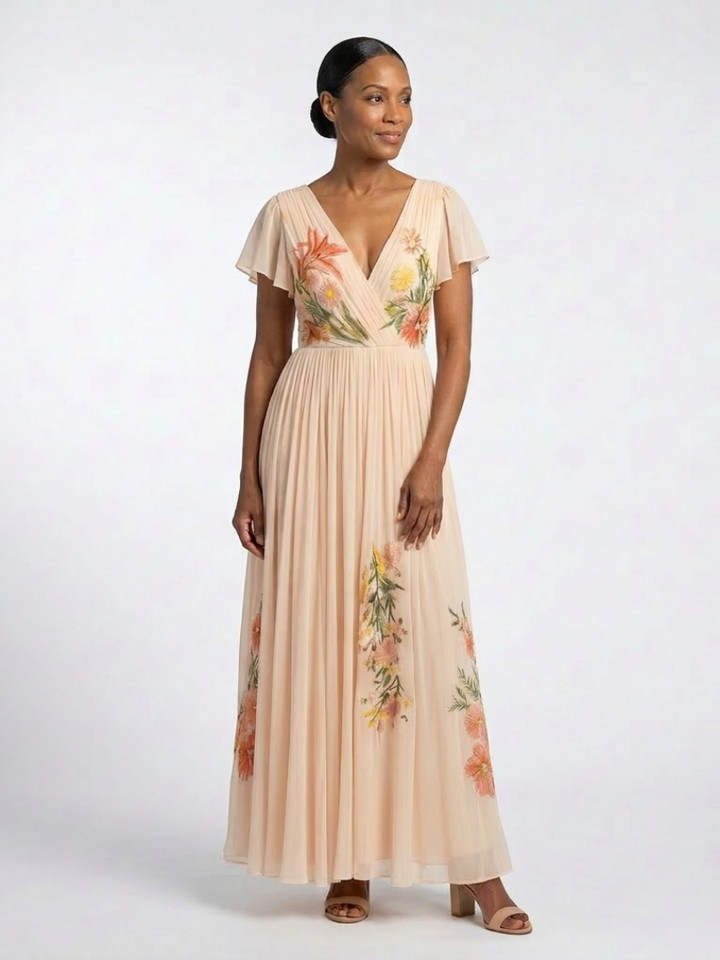 Romantic Garden Party Pleated Floral Maxi Dress