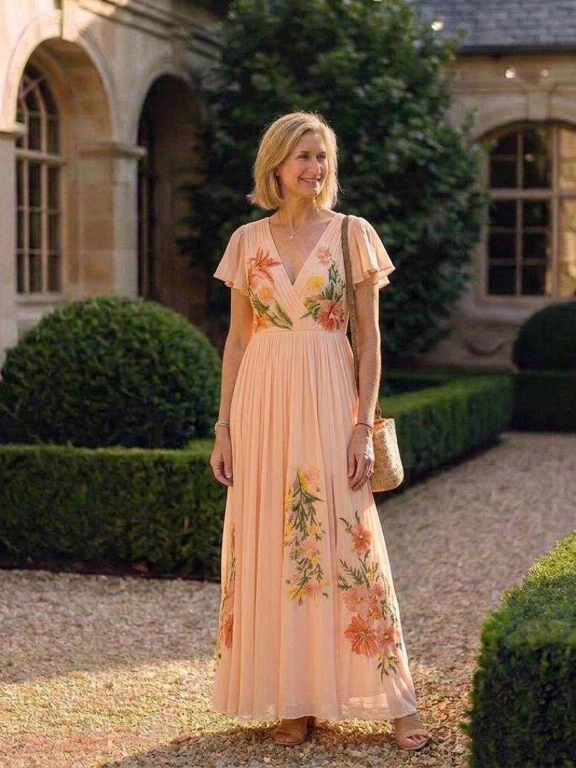 Romantic Garden Party Pleated Floral Maxi Dress