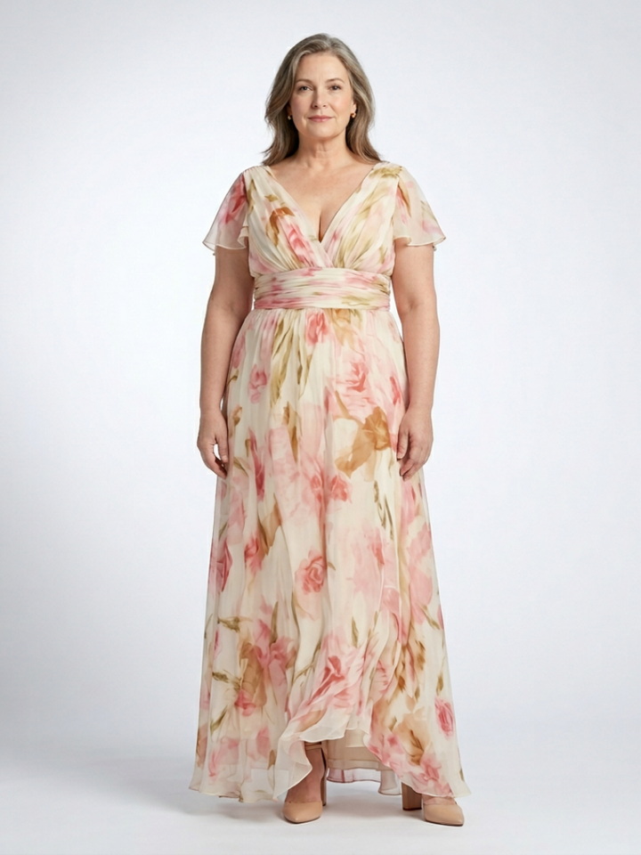 Garden Party Flowy V-Neck Short-Sleeve Floral Maxi Dress