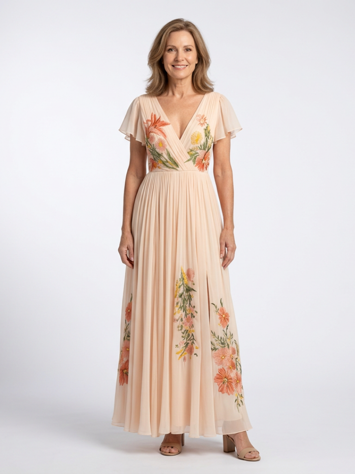 Romantic Garden Party Pleated Floral Maxi Dress
