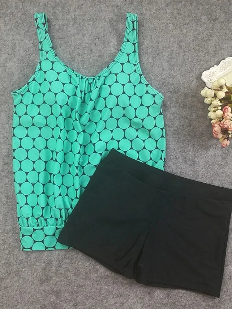 Punto Polka-Dot Tummy-Control Tankini Set with Swim Shorts