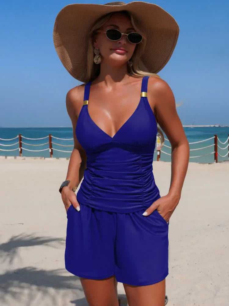 Harper Ruched Tankini Set with Pockets