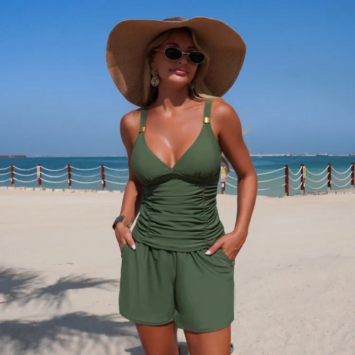 Harper Ruched Tankini Set with Pockets