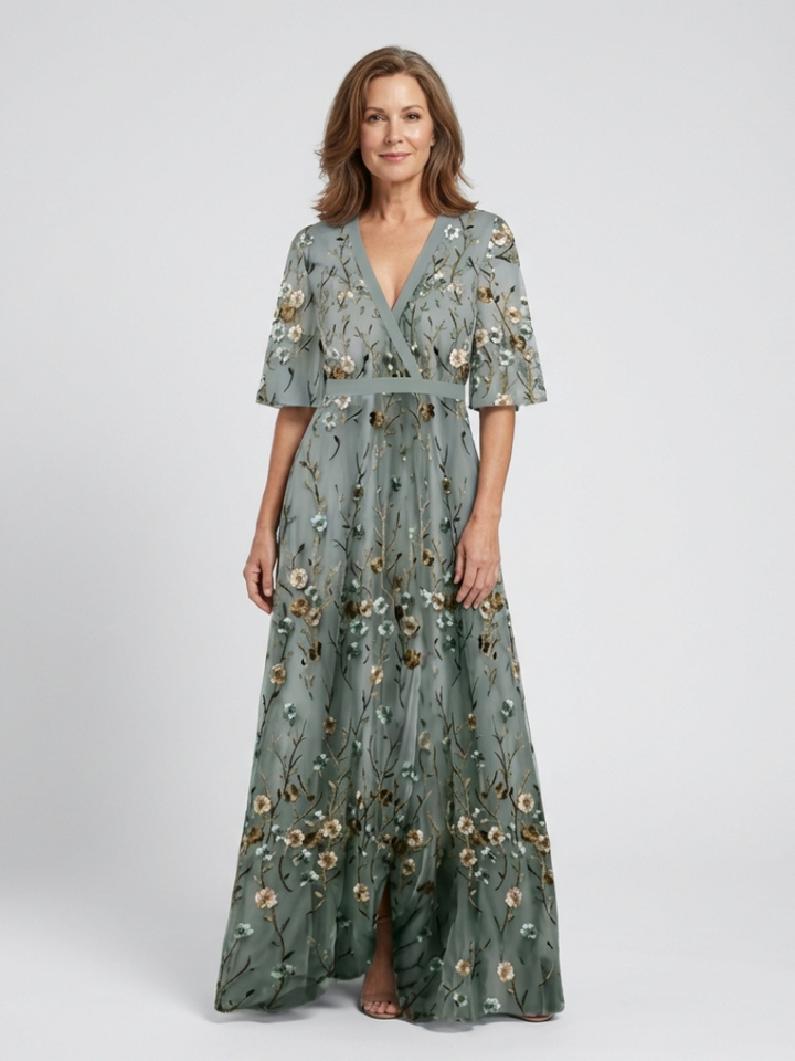 Romantic Garden Party Floral V Neck Maxi Dress