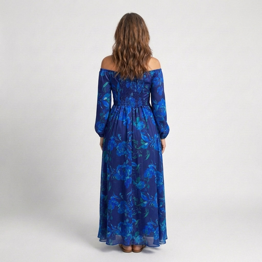 Romantic Garden Party Off-Shoulder Floral Maxi Dress