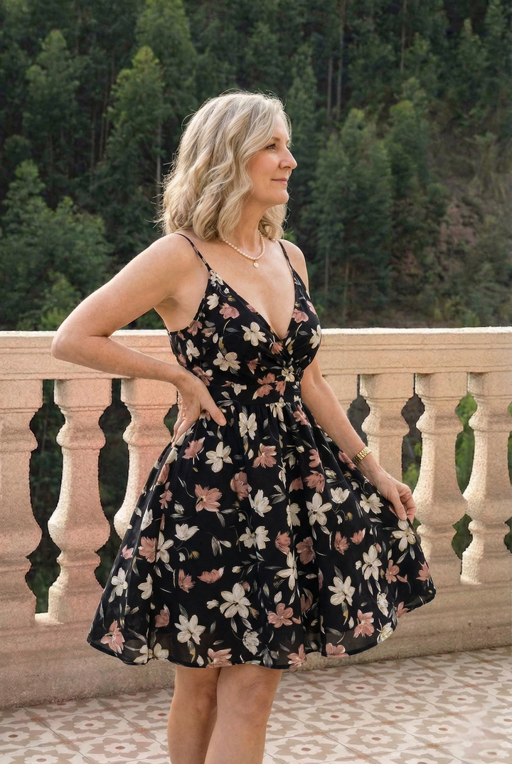 Floral Print V-Neck Spaghetti Strap Mini Dress