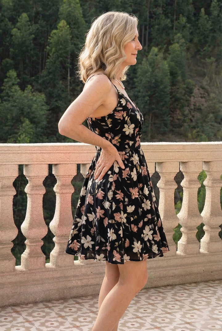 Floral Print V-Neck Spaghetti Strap Mini Dress
