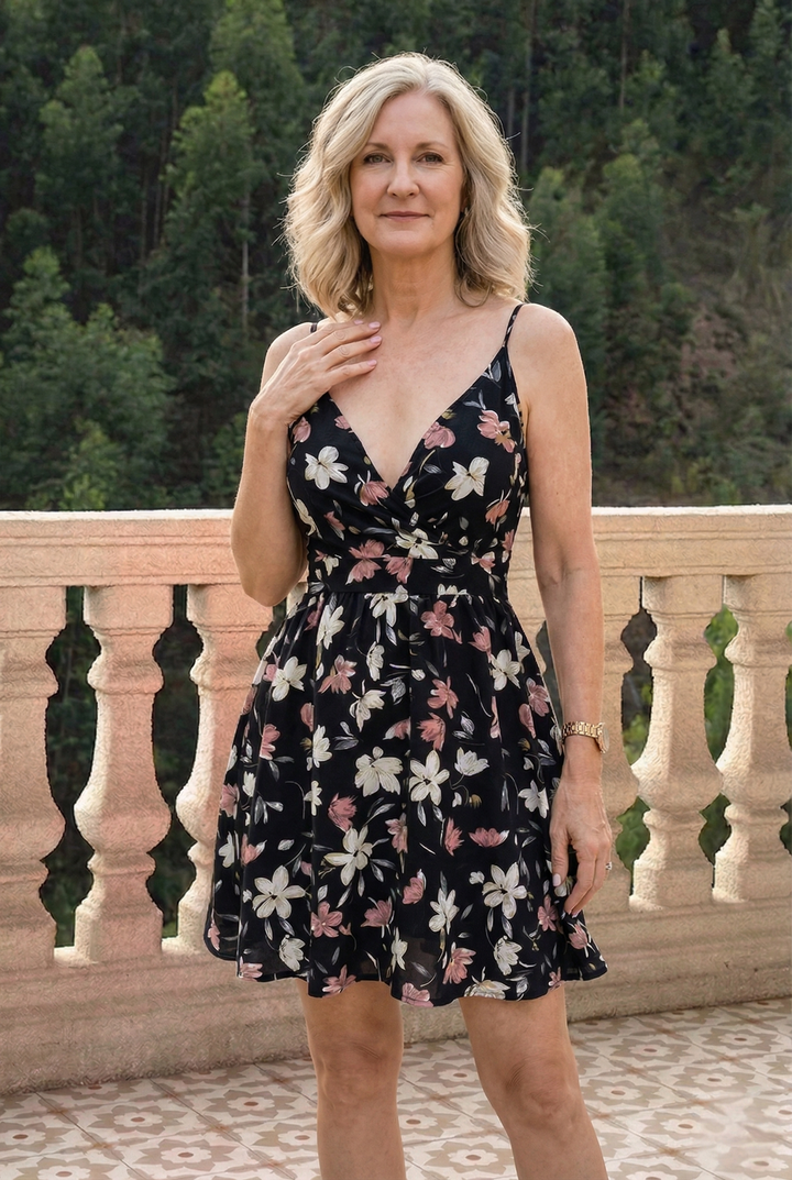 Floral Print V-Neck Spaghetti Strap Mini Dress