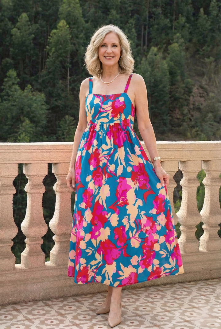 Floral Square Neck Cami Dress with Pockets
