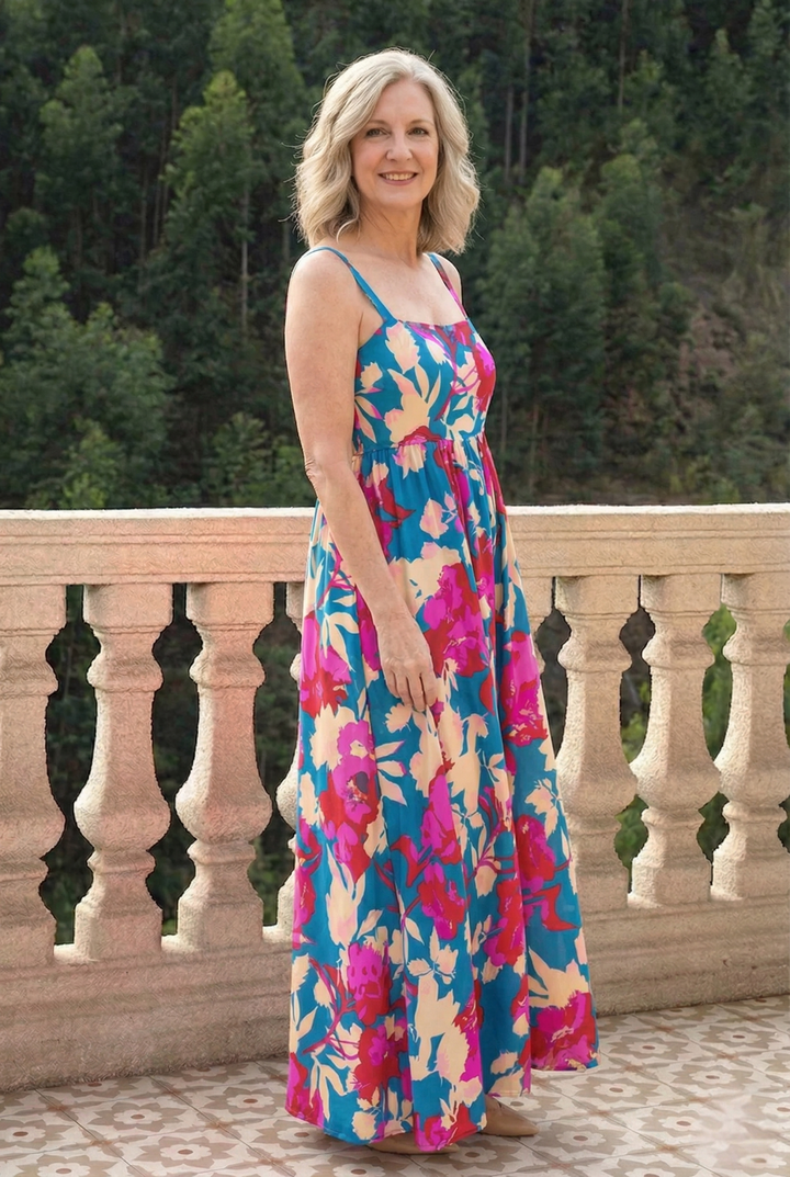Floral Square Neck Cami Dress with Pockets