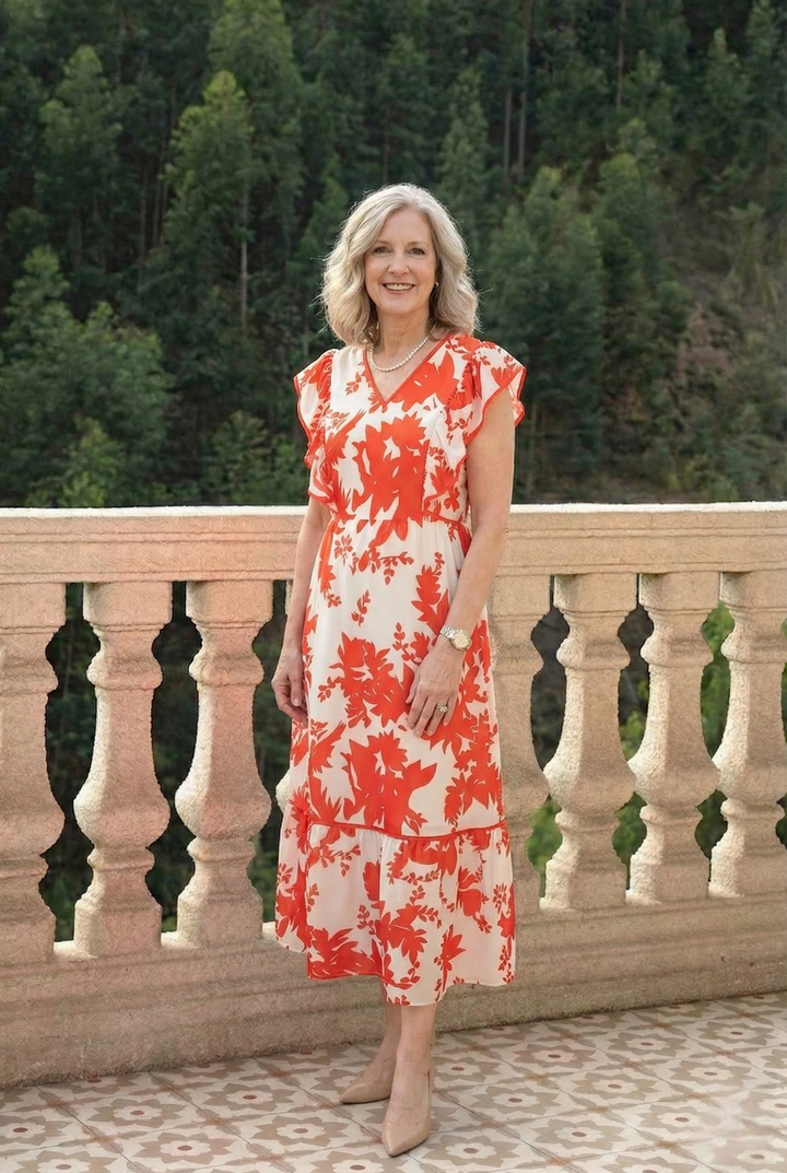 Floral V-Neck Summer Midi Dress