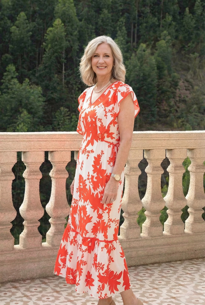 Floral V-Neck Summer Midi Dress