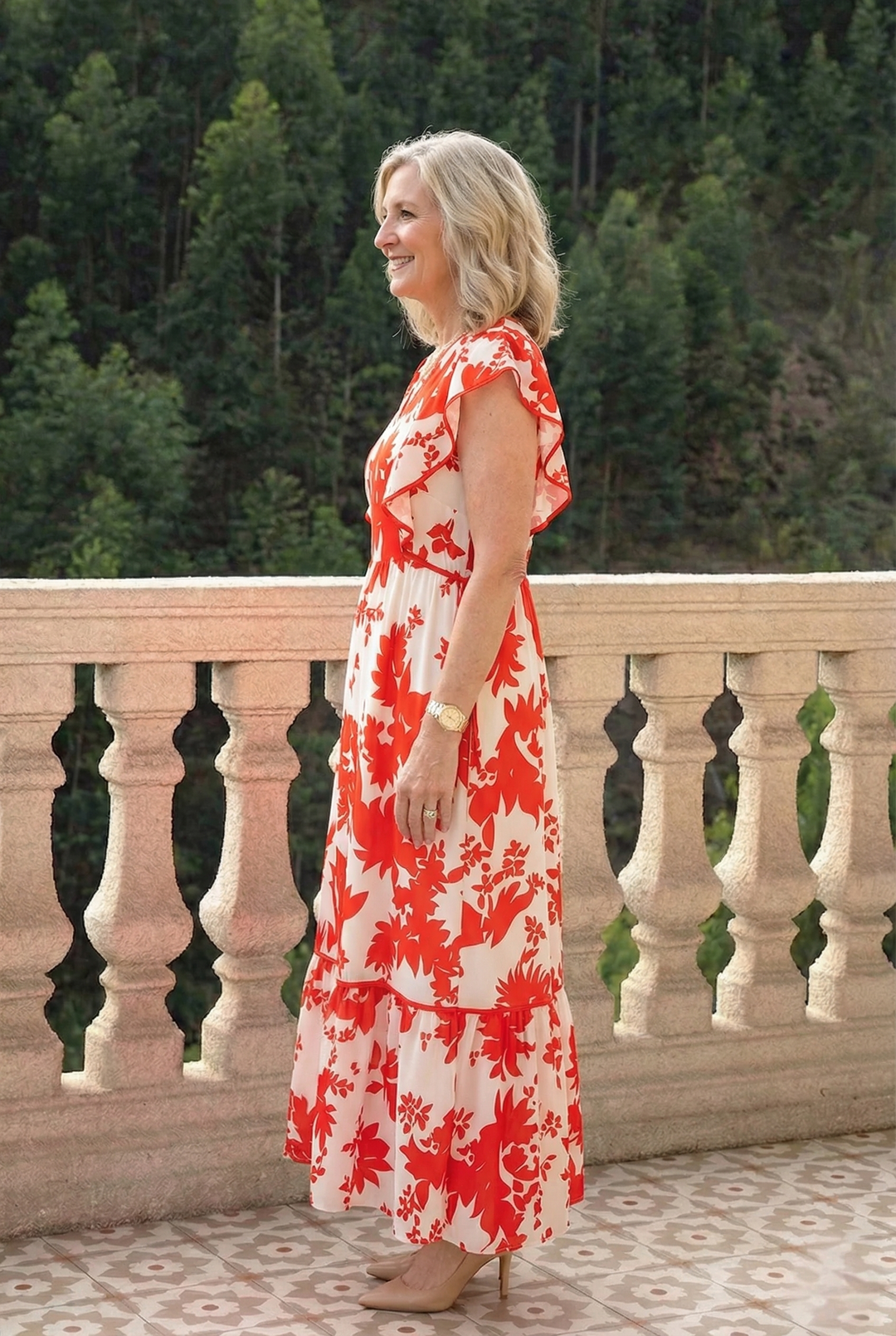 Floral V-Neck Summer Midi Dress