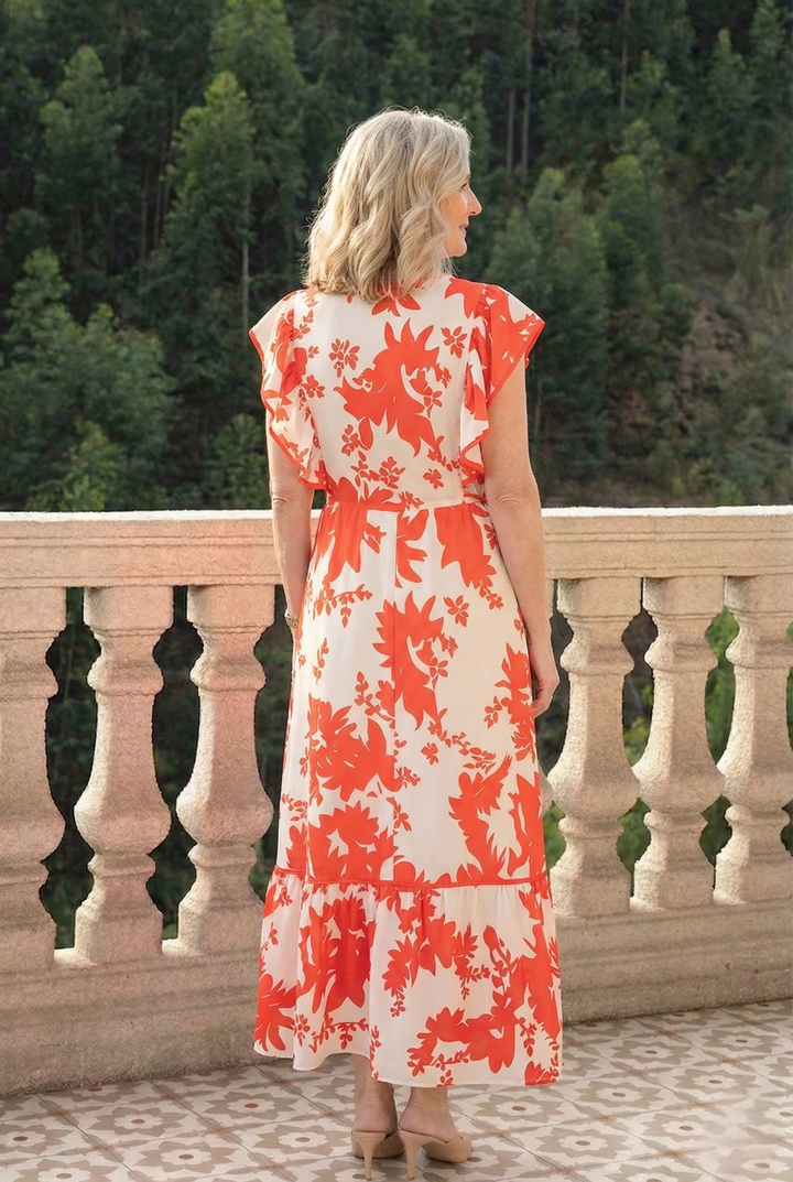 Floral V-Neck Summer Midi Dress