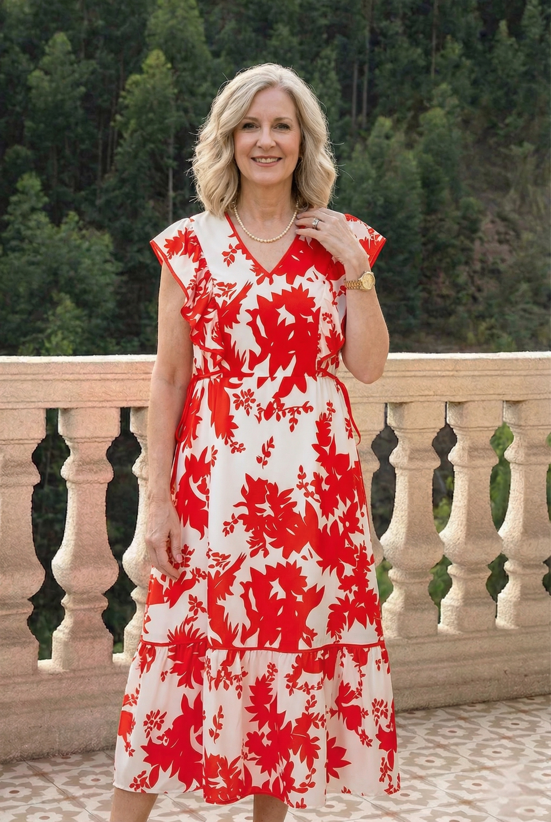 Floral V-Neck Summer Midi Dress