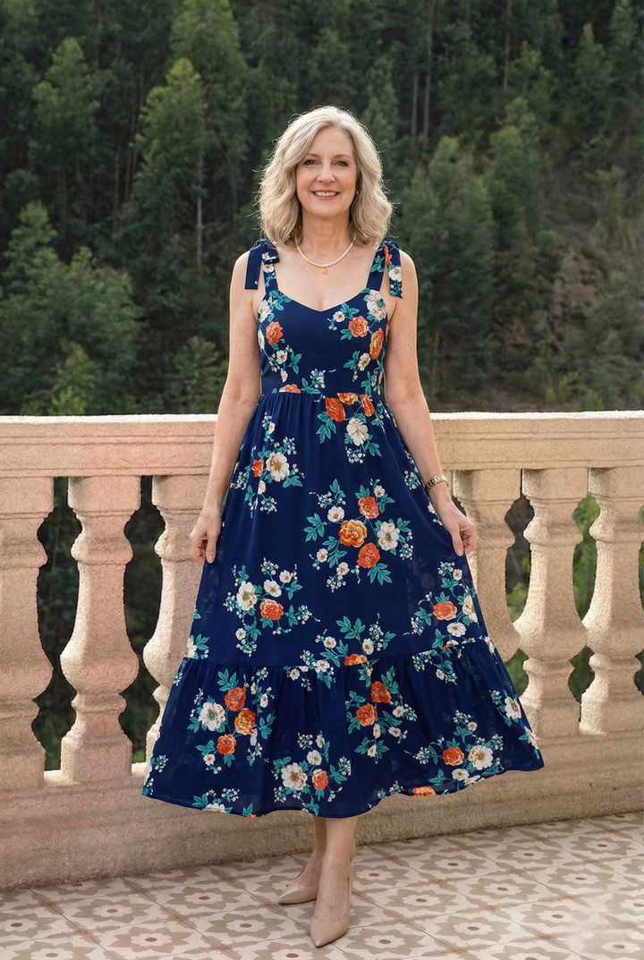 Floral Tie-Shoulder Sleeveless Dress