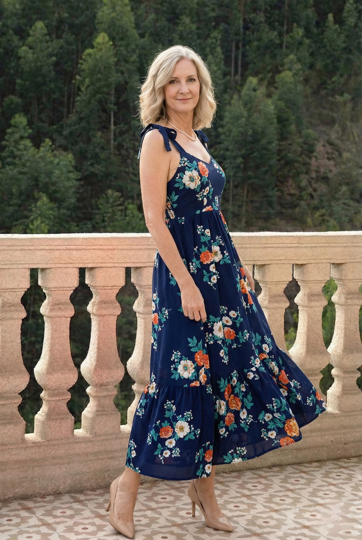 Floral Tie-Shoulder Sleeveless Dress