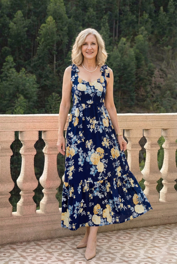 Floral Tie-Shoulder Sleeveless Dress