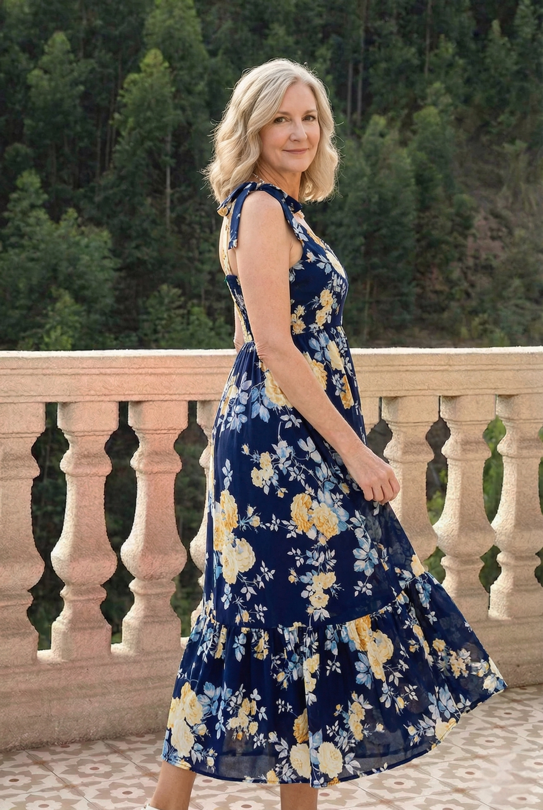 Floral Tie-Shoulder Sleeveless Dress