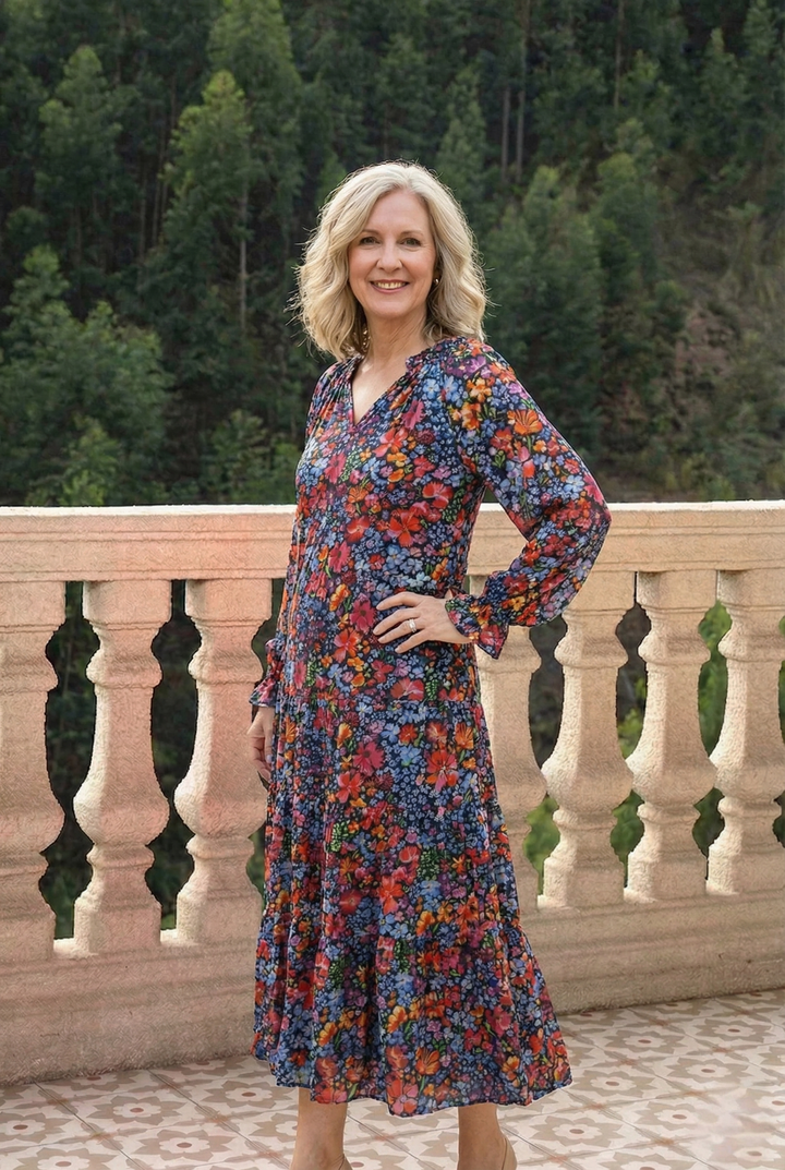 Floral Print Flounce Sleeve Dress