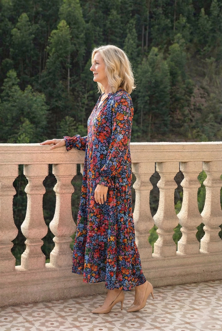 Floral Print Flounce Sleeve Dress