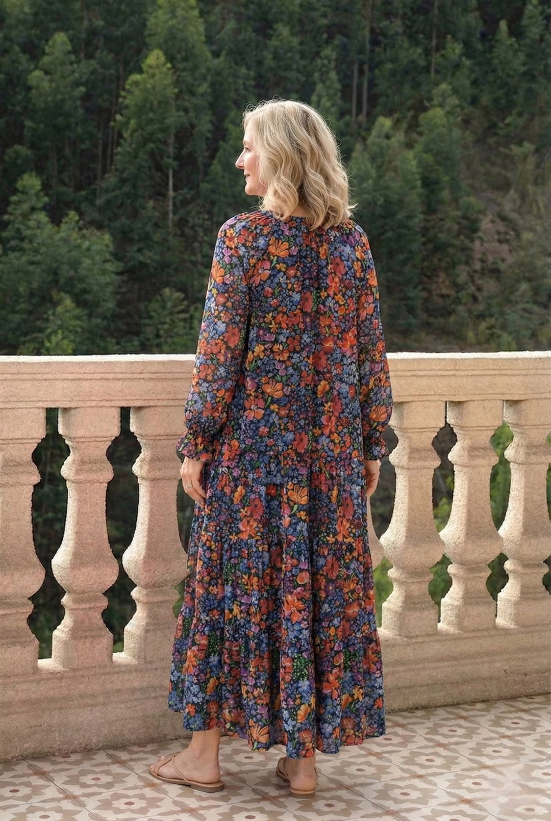 Floral Print Flounce Sleeve Dress