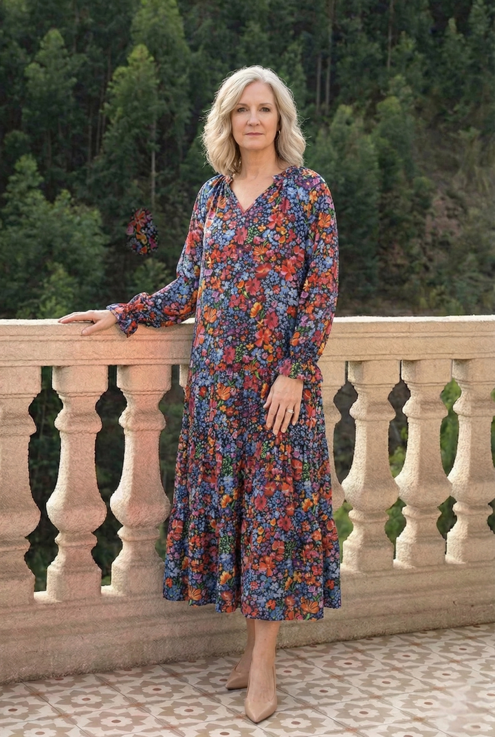 Floral Print Flounce Sleeve Dress