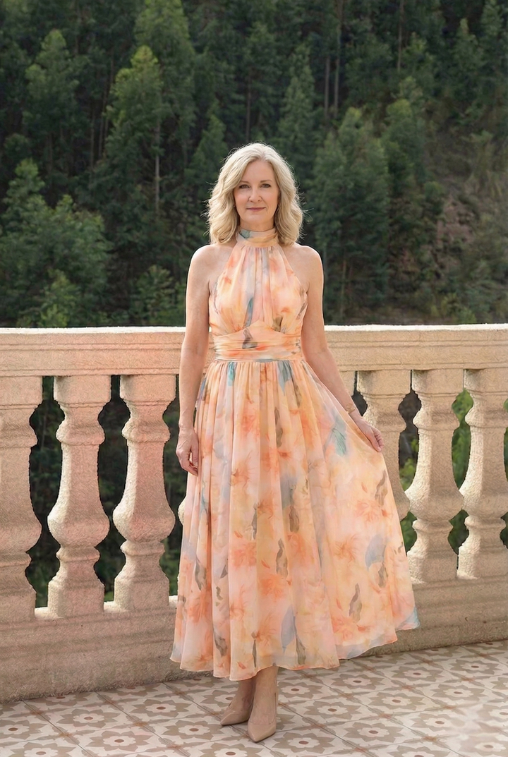Floral Halter Neck Backless Summer Dress