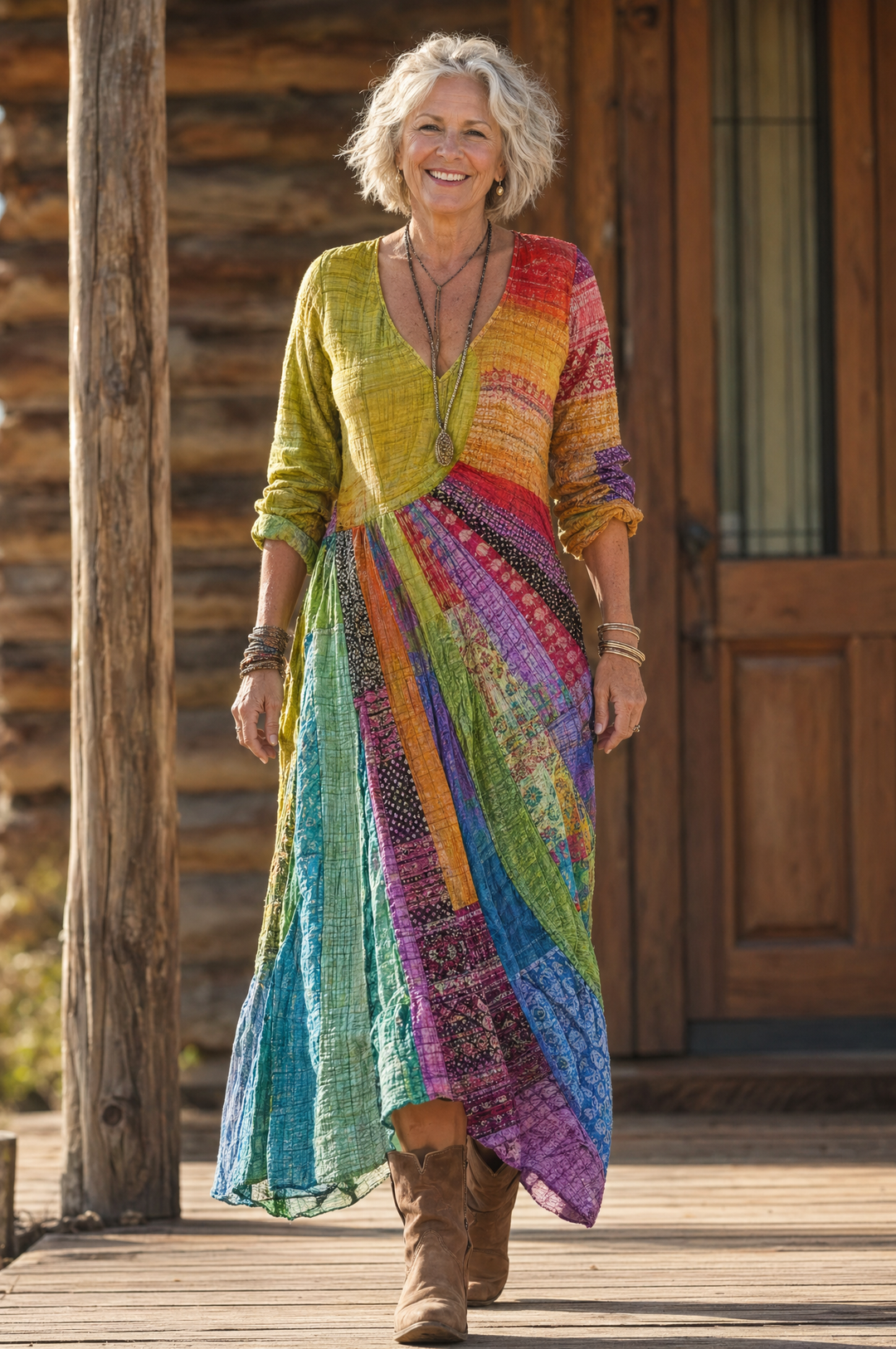 V-Neck Sun Print Dress