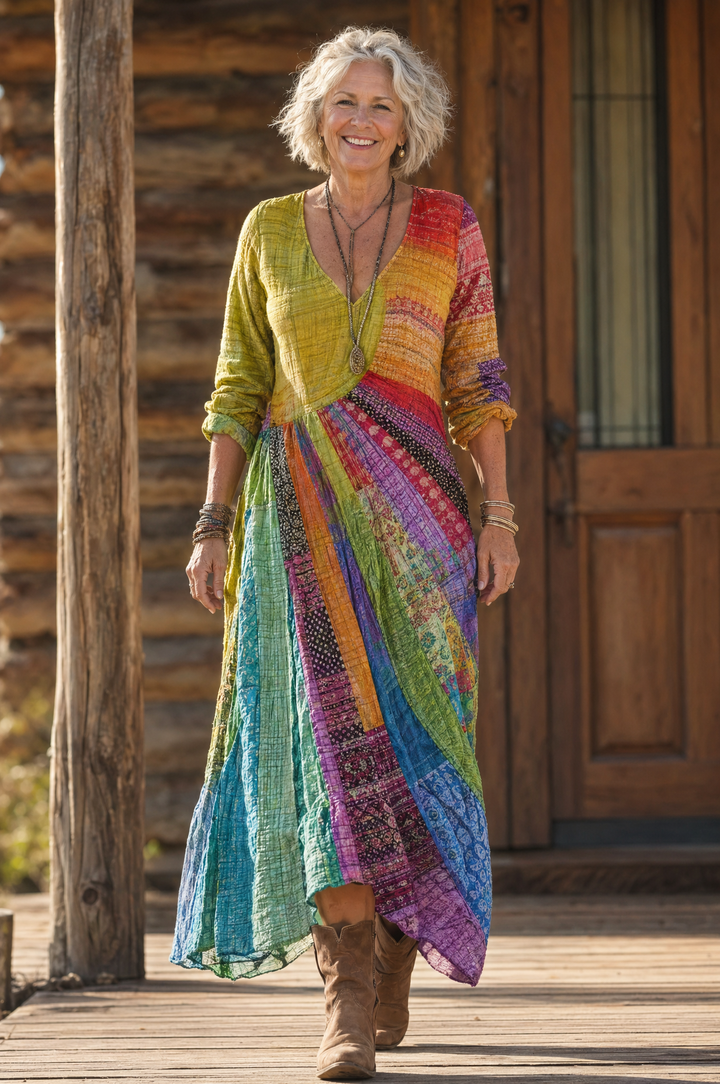 V-Neck Sun Print Dress