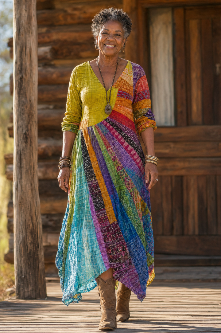 V-Neck Sun Print Dress