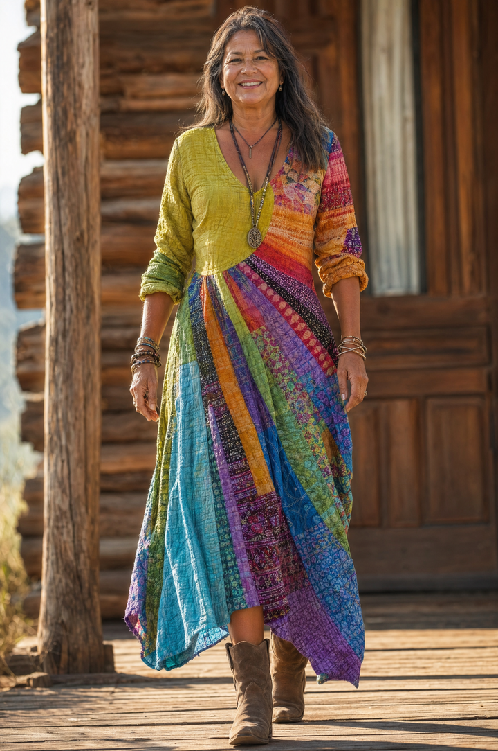 V-Neck Sun Print Dress