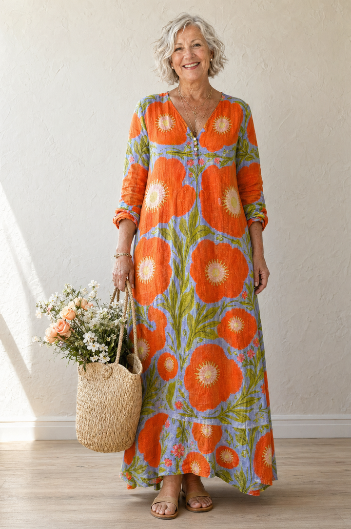 Painterly Floral Linen Dress