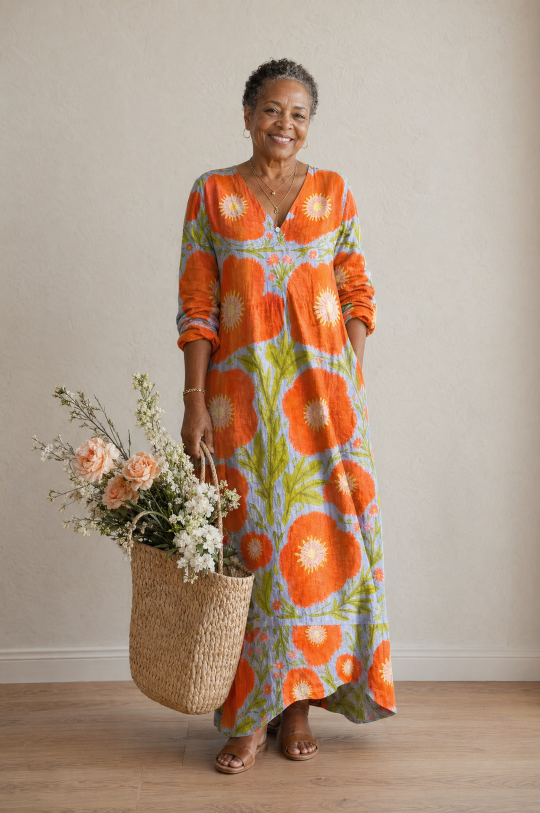 Painterly Floral Linen Dress